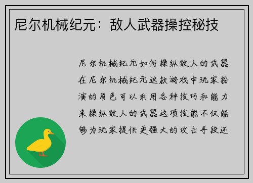 尼尔机械纪元：敌人武器操控秘技